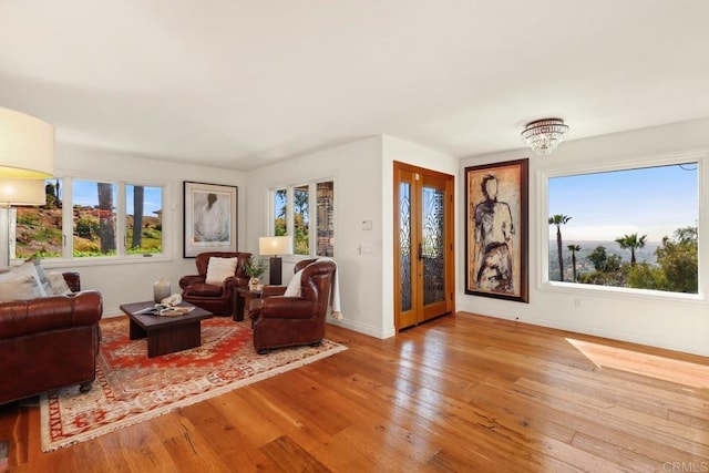 living room with baseboards and hardwood / wood-style floors