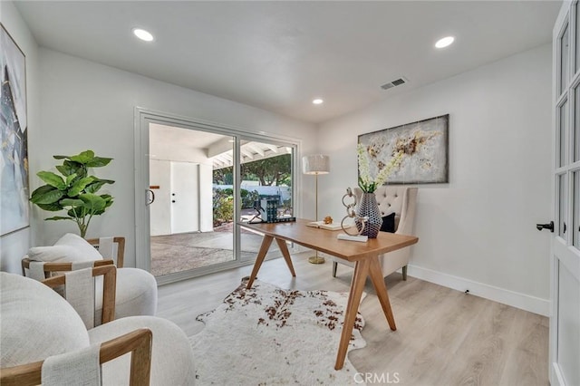 29461 Via Valverde, Laguna Niguel, CA 92677 - home office with baseboards, light wood finished floors, visible vents, and recessed lighting