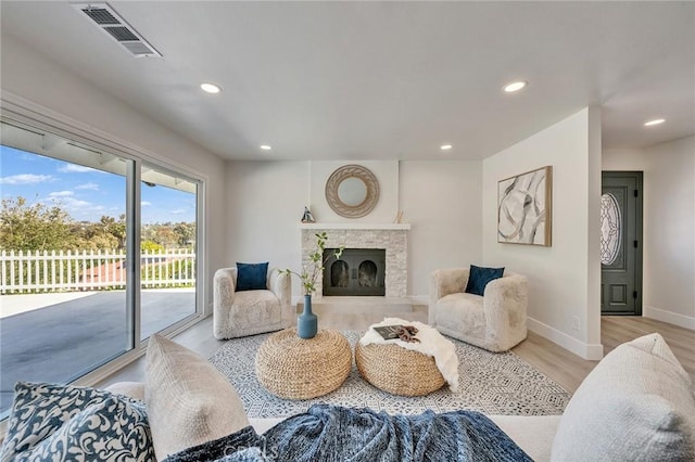 29461 Via Valverde, Laguna Niguel, CA 92677 - living room with recessed lighting, a tile fireplace, wood finished floors, visible vents, and baseboards
