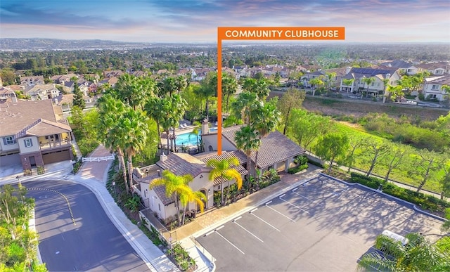 aerial view at dusk with a residential view