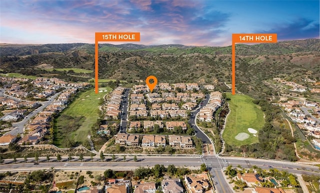 aerial view featuring a residential view and a mountain view