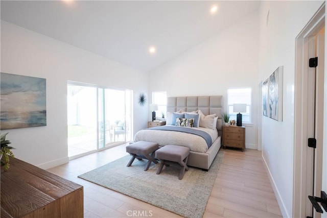 1933 Fanwood Ave, Long Beach, CA 90815 - bedroom with multiple windows, high vaulted ceiling, light wood-type flooring, and recessed lighting