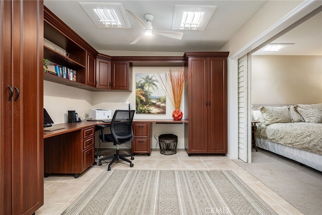 175 Bouquet Canyon Dr, Palm Desert, CA 92211 - office featuring built in desk, ceiling fan, and light tile patterned floors