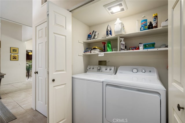 175 Bouquet Canyon Dr, Palm Desert, CA 92211 - washroom featuring independent washer and dryer, light tile patterned floors, laundry area, and visible vents
