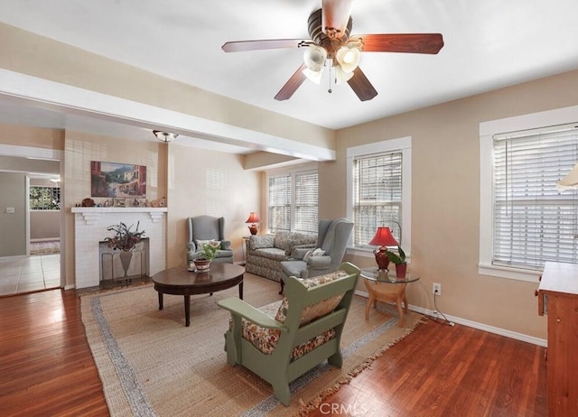 3654 7th Ave, Los Angeles, CA 90018 - living area with baseboards, wood finished floors, and a ceiling fan
