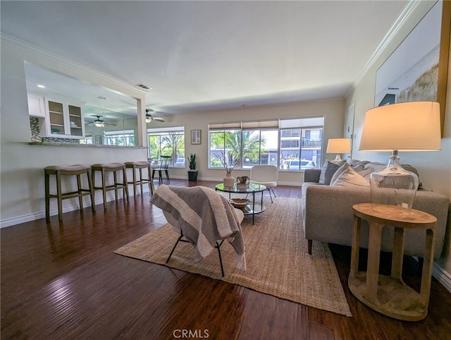 6 5th Pl, Long Beach, CA 90802 - living area with wood finished floors, ornamental molding, baseboards, and ceiling fan