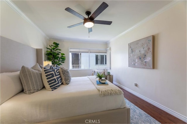 6 5th Pl, Long Beach, CA 90802 - bedroom featuring crown molding, baseboards, wood finished floors, and a ceiling fan
