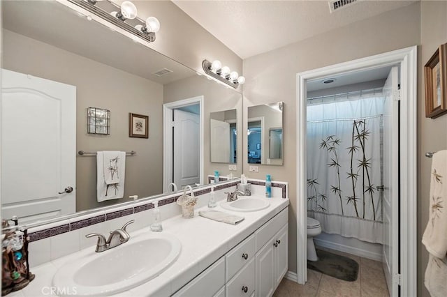 3274 Rural Ln, Corona, CA 92882 - full bathroom with toilet, a sink, tile patterned floors, and double vanity