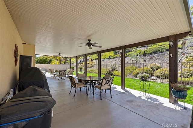 3274 Rural Ln, Corona, CA 92882 - view of patio featuring outdoor dining area, fence, and a ceiling fan