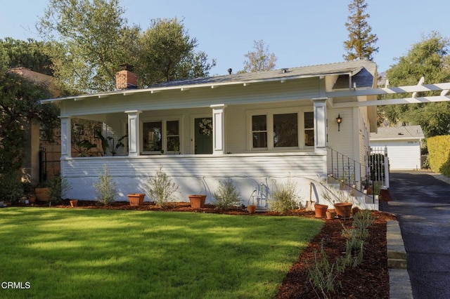 1755 Morada Pl, Altadena, CA 91001 - view of front of property featuring a chimney, a porch, and a front yard