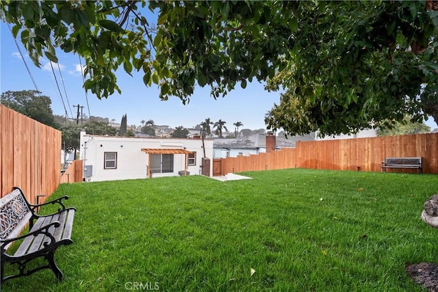 view of yard with a fenced backyard