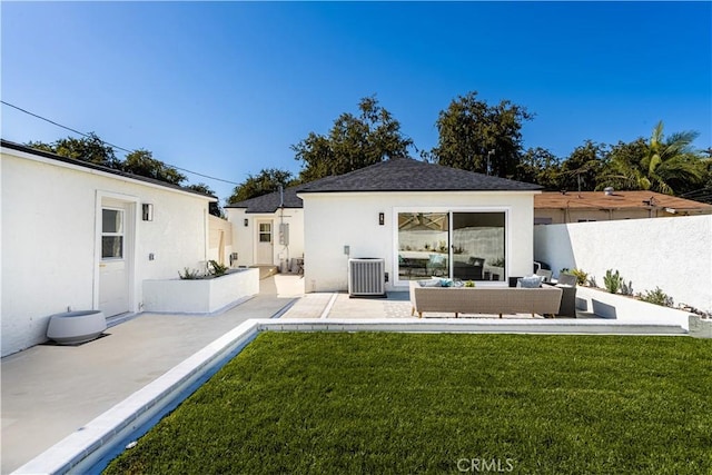 3748 Marber Ave, Long Beach, CA 90808 - rear view of house with a patio, outdoor lounge area, stucco siding, and cooling unit
