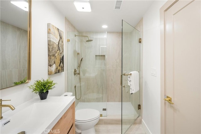 3748 Marber Ave, Long Beach, CA 90808 - bathroom with toilet, a shower stall, vanity, and recessed lighting
