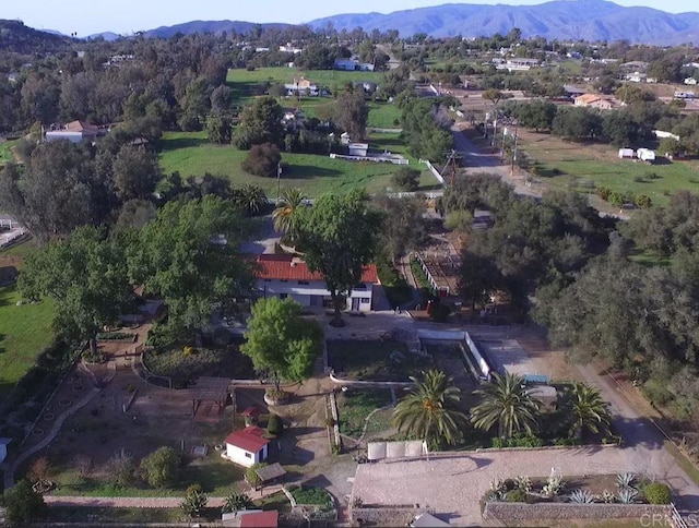 drone / aerial view featuring a mountain view