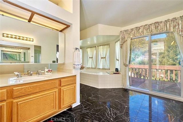 1135 Summitridge Dr, Diamond Bar, CA 91765 - full bathroom with marble finish floor, vanity, and a bath