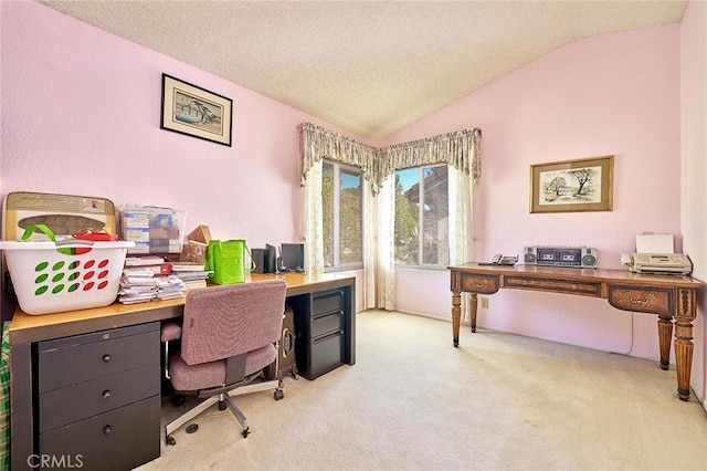 1135 Summitridge Dr, Diamond Bar, CA 91765 - office area with carpet, vaulted ceiling, and a textured ceiling