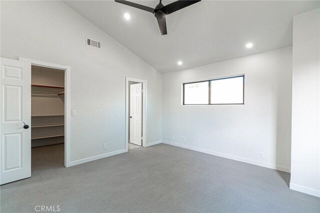 4706 W 168th St, Lawndale, CA 90260 - unfurnished bedroom featuring a spacious closet, recessed lighting, lofted ceiling, carpet, and a ceiling fan