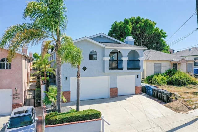 4706 W 168th St, Lawndale, CA 90260 - mediterranean / spanish home with a garage, concrete driveway, brick siding, stucco siding, and a chimney