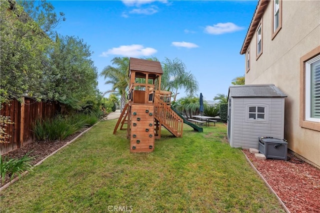 16720 S Peak Ct, Riverside, CA 92503 - view of jungle gym featuring a shed