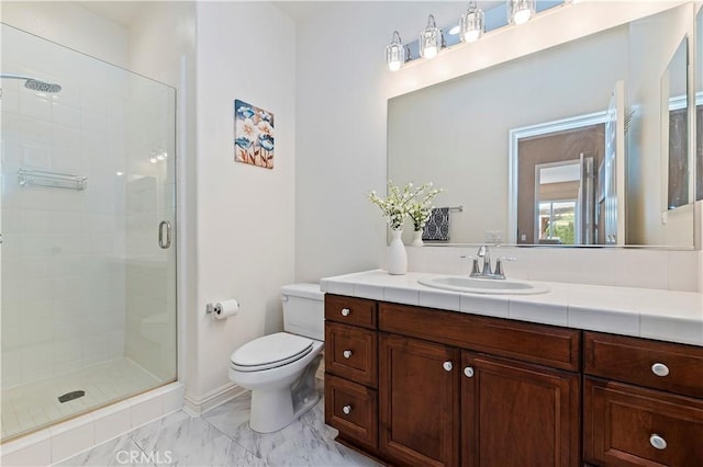 16720 S Peak Ct, Riverside, CA 92503 - full bath featuring a shower stall, vanity, and marble finish flooring