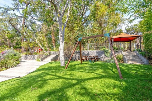 712 Orange Grove Ter, South Pasadena, CA 91030 - view of grassy yard with stairway, a playground, and a gazebo