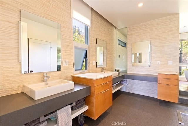 712 Orange Grove Ter, South Pasadena, CA 91030 - full bath with plenty of natural light, backsplash, and two vanities