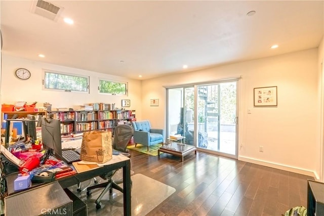 712 Orange Grove Ter, South Pasadena, CA 91030 - office featuring dark wood-style floors, recessed lighting, and baseboards