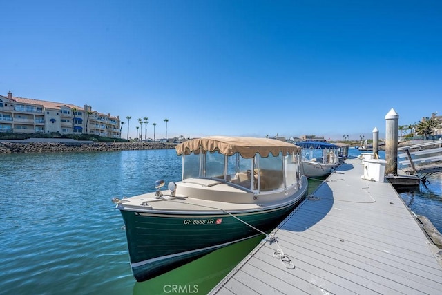 dock area with a water view