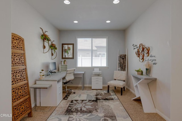 home office with baseboards and recessed lighting
