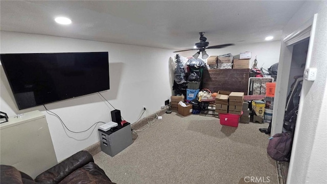 929 E Elizabeth St, Barstow, CA 92311 - living area featuring carpet, recessed lighting, and ceiling fan