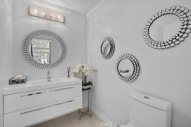 10 Stagecoach Rd, Bell Canyon, CA 91307 - bathroom featuring crown molding, baseboards, toilet, tile patterned floors, and vanity