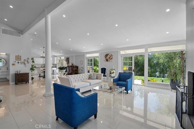 10 Stagecoach Rd, Bell Canyon, CA 91307 - living area featuring ornate columns, visible vents, and recessed lighting