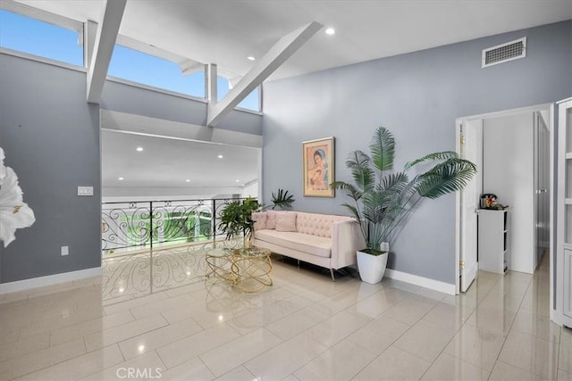 10 Stagecoach Rd, Bell Canyon, CA 91307 - interior space featuring a high ceiling, a healthy amount of sunlight, baseboards, and visible vents