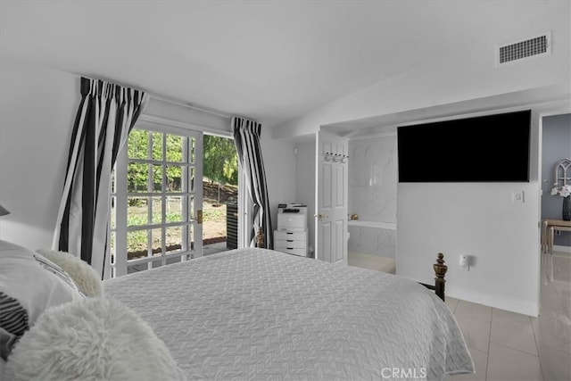 10 Stagecoach Rd, Bell Canyon, CA 91307 - bedroom featuring visible vents, lofted ceiling, and tile patterned flooring