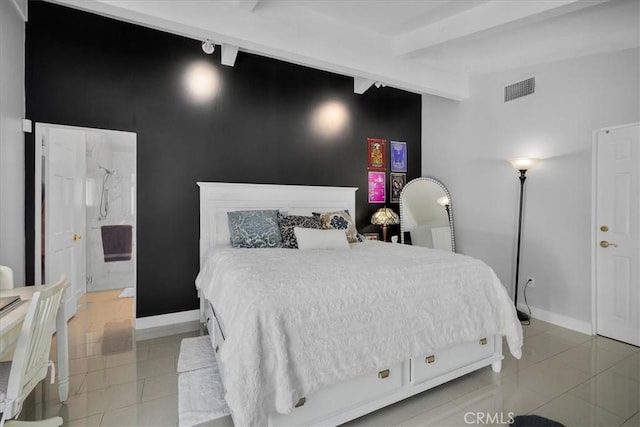 10 Stagecoach Rd, Bell Canyon, CA 91307 - bedroom with baseboards, visible vents, beam ceiling, and light tile patterned floors