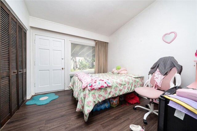 3540 Watkins Dr, Riverside, CA 92507 - bedroom featuring a closet, wood finished floors, and vaulted ceiling