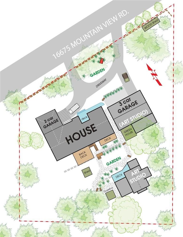 16675 Mountain View Dr, Cobb, CA 95426 - map / location featuring property boundaries highlighted