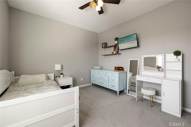30688 Lone Pine Dr, Menifee, CA 92584 - bedroom featuring light colored carpet, baseboards, and ceiling fan