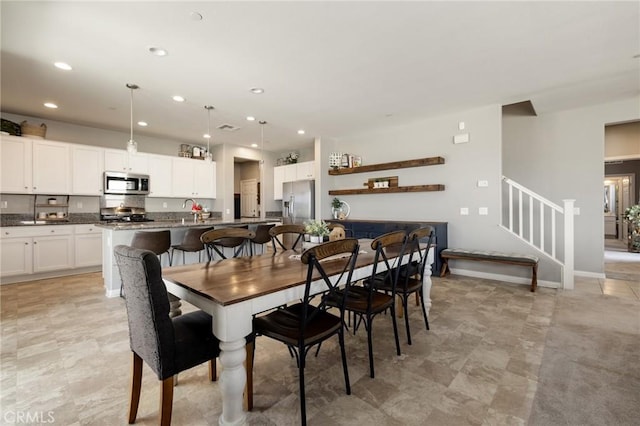 30688 Lone Pine Dr, Menifee, CA 92584 - dining area with recessed lighting, stairway, and baseboards