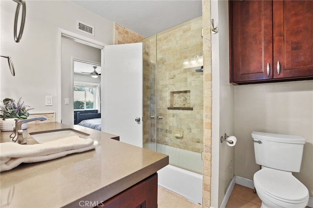 ensuite bathroom with vanity, toilet, tile patterned floors, ensuite bathroom, and visible vents