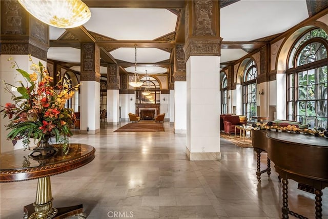 455 E Ocean Blvd Unit 411, Long Beach, CA 90802 - lobby with coffered ceiling, a towering ceiling, and beamed ceiling