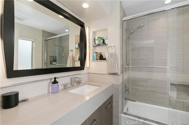 33961 Granada Dr, Dana Point, CA 92629 - bathroom featuring enclosed tub / shower combo, vanity, and recessed lighting