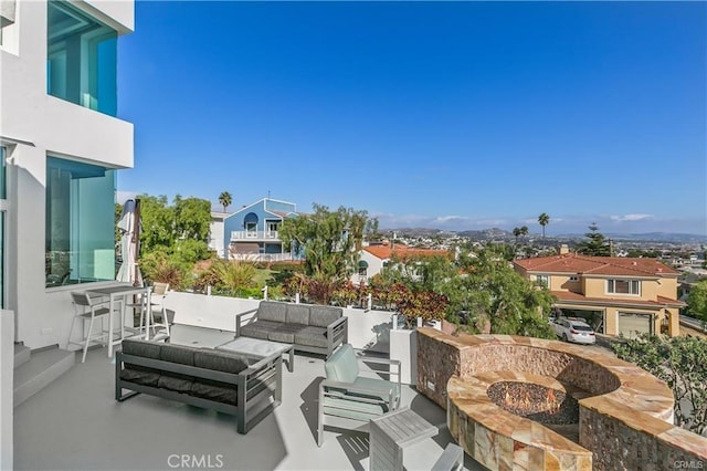 33961 Granada Dr, Dana Point, CA 92629 - view of patio featuring an outdoor living space with a fire pit and a residential view