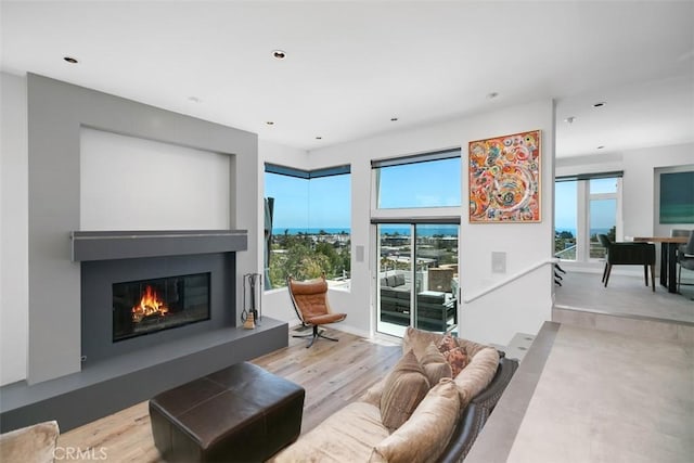 33961 Granada Dr, Dana Point, CA 92629 - living room with plenty of natural light, a glass covered fireplace, wood finished floors, and recessed lighting