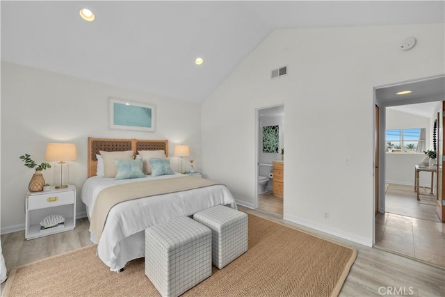715 3rd St, Hermosa Beach, CA 90254 - bedroom featuring high vaulted ceiling, light wood-type flooring, baseboards, visible vents, and recessed lighting