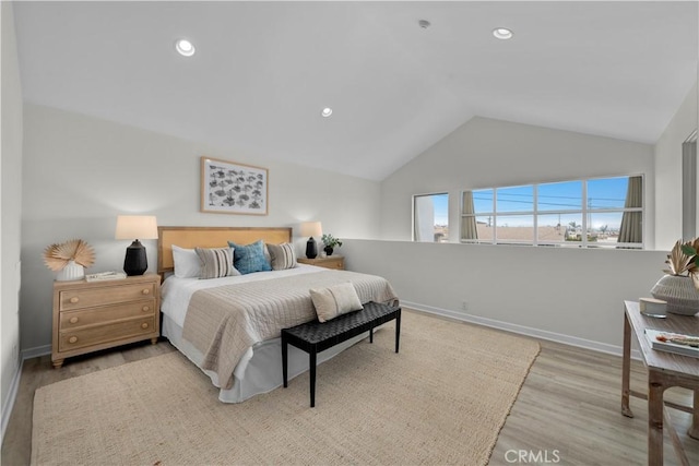 715 3rd St, Hermosa Beach, CA 90254 - bedroom featuring recessed lighting, lofted ceiling, wood finished floors, and baseboards