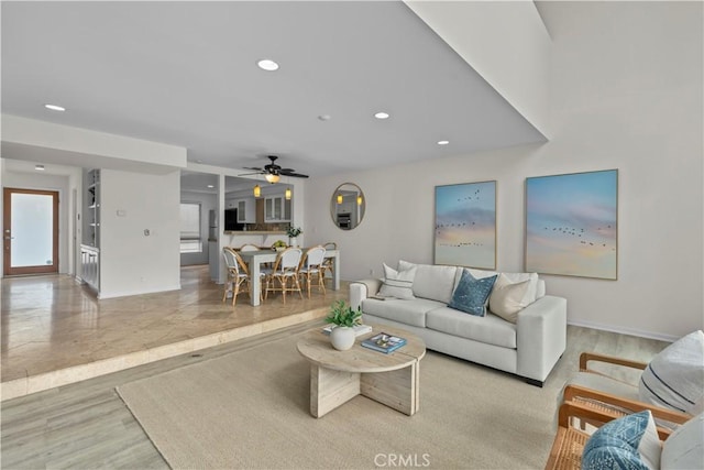 715 3rd St, Hermosa Beach, CA 90254 - living room featuring recessed lighting, baseboards, and ceiling fan