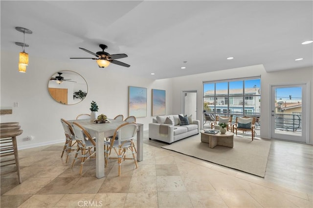 715 3rd St, Hermosa Beach, CA 90254 - dining area featuring recessed lighting, baseboards, and ceiling fan