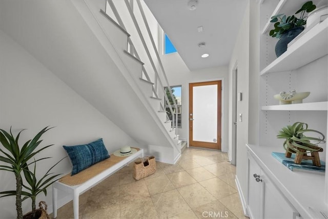 715 3rd St, Hermosa Beach, CA 90254 - interior space featuring baseboards, light tile patterned flooring, and stairs