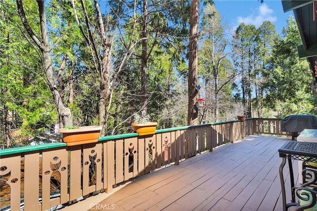 23660 Shady Ln, Crestline, CA 92325 - wooden deck with grilling area